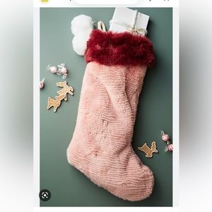Anthropologie Faux Fur pink Christmas Stocking
